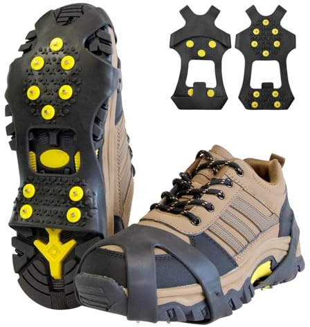Schuhspikes für Eis und Schnee, Gummi Schuhkrallen mit 10 Zinklegierung Spikes, Schwarze Anti Rutsch Steigeisen zum Winter Wandern Eisfischen, Größe L