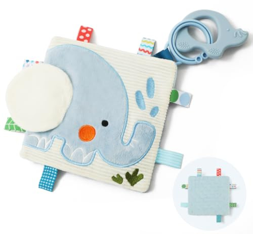 let's make Elefant Sensorik-Schmusetuch mit Fähnchen, Minky-Noppenstoff Knistertuch, Kinderwagenspielzeug mit Silikon-Beißring, Baby Geschenk