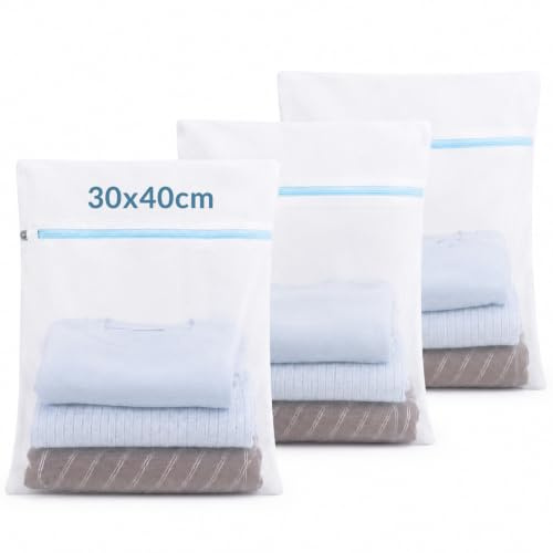 Wäschenetz für Waschmaschine 3er Set, 30x40cm Klein Feinmaschig | Feinmaschige Wäschebeutel aus Polyester mit verstecktem Reißverschluss, für Unterwäsche, Socken,BH und Babykleidung