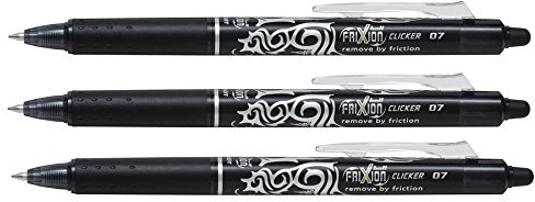Pilot Frixion Clicker 0,7 mm Spitze löschbarer Tinte Gel Pen Tattoo Design Schwarz Tinte (3 Stück) lose geliefert