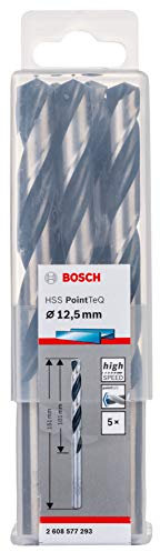 Bosch Accessories 2608577293 HSS PointTeQ (12,5 x 101 x 151 mm) - Set da 5 Pezzi di Punte Elicoidali per Trapano per Metallo, Acciaio, Fusione o Plastica, Grigio (Argento), Ø 12.5 mm