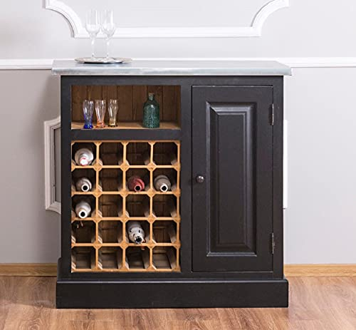 Casa Padrino Landhausstil Weinschrank Schwarz/Naturfarben/Silber 90 x 41 x H. 90 cm - Weinschrank mit Tür und verzinkter Platte
