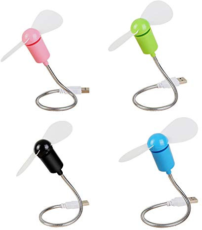 SIMUER 4Pcs Mini Ventilateurs USB en métal ondulé avec col de Cygne, Ventilateur de Refroidissement Flexible, Ventilateur de Bureau Portable Silencieux pour Ordinateur Portable