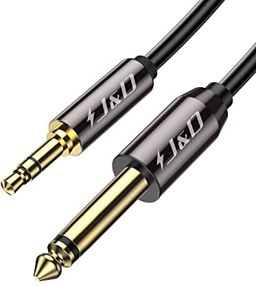 J&D 6,35mm 1/4 Zoll TS auf 3,5mm 1/8 Zoll TRS Kabel, Gold-Plated 1/4 Männlich zu 3.5 mm 1/8 Männlich Mono Verbinden Heavy Duty Stereo Aux Jack Adapterkabel - 2 Meter
