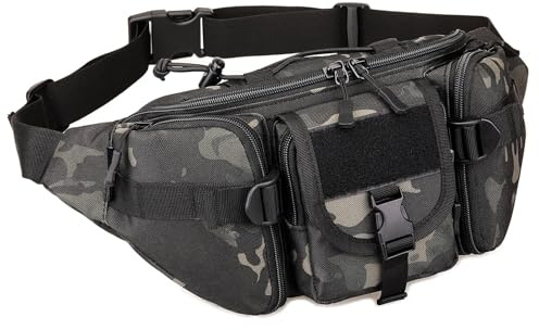Huntvp Taktische Gürteltasche Sport Hüfttasche Molle Bauchtasche Wasserabweisend mit Reißverschluss für Outdoor Laufen Reise Wandern Radfahren Camping, Camouflage-L