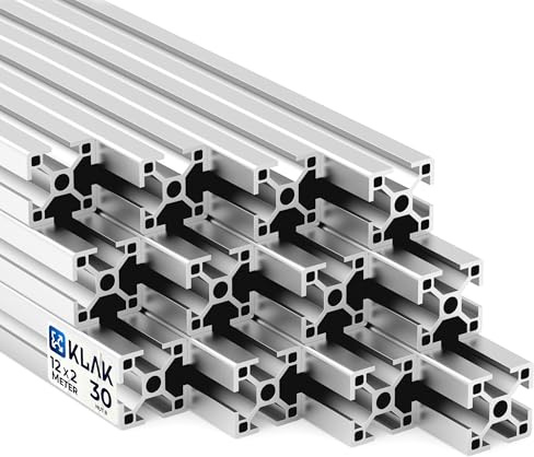 KLAK 30 - Aluprofil 12 Stück 30x30mm 2m System-, Konstruktionsprofil Nut 8 | Für Camperausbau, Anhänger & Möbelbau. Kompatibel mit Nut-8-Zubehör. Eloxiert, witterungsbeständig, 12 × 2 m = 24 m, silber