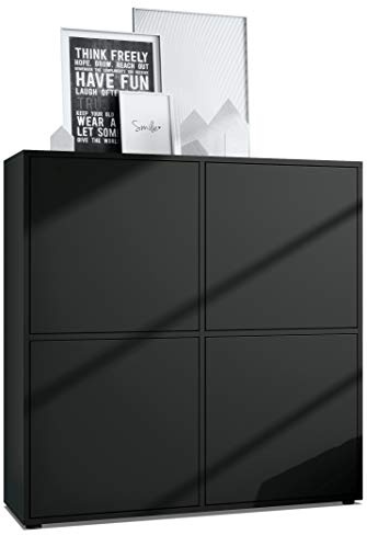 Vladon Highboard Cuba V2 Schrank 104 x 105,5 x 35,5 cm Sideboard mit 8 Fächern, Made in Germany, Korpus in Schwarz matt/Fronten in Schwarz matt