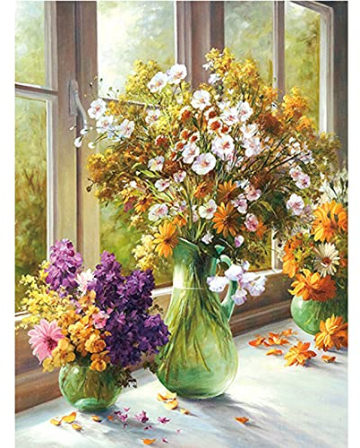 Cukol Kit Punto Croce Prestampato Fiore, Ricami Disegni Punto Croce Kit da Ricamare Quadri per Bambini Principianti Fiori, Set Kit Ricamo Punto Croce Schemi Completo Stampato Stampati Prestampati