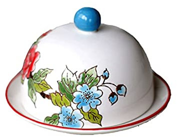Beurriers Plaque de beurre de céramique avec lèvre ronde, plat de beurre peint à la main, frais de ménage décoration de cuisine fête de fête de la fête créative, bleu Beurriers Conteneur de Beurre