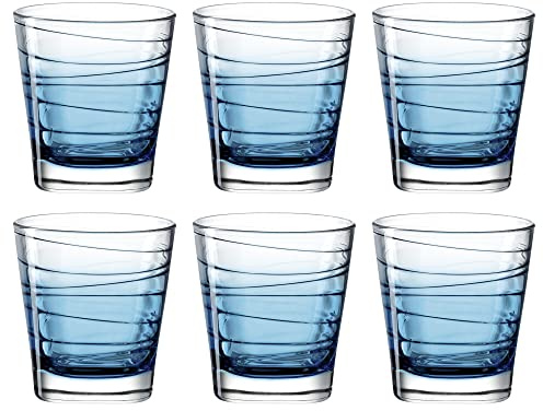 Leonardo Vario Struttura Trink-Gläser 6er Set, spülmaschinenfeste Wasser-Gläser, bunte Trink-Becher aus Glas, Getränke-Set, blau, 250 ml, 026838