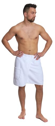 Interkontakt Saunakilt Herren 50x140cm - passend von Konfektionsgröße 44 - Sauna Kilt Männer aus 100% Baumwolle Oeko-TEX® Zertifiziert - Saunahandtuch Herren Weiß
