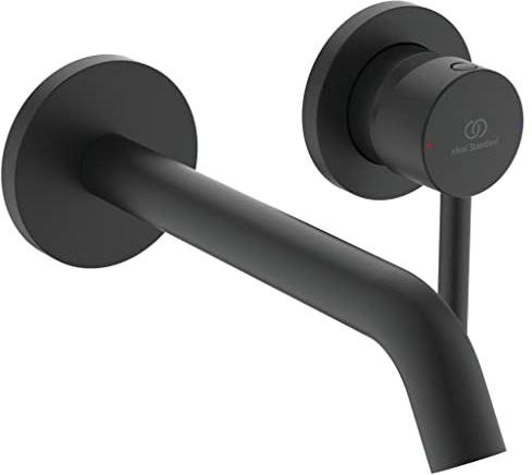 Ideal Standard A6938XG Ceraline Wand-Waschtischarmatur Wandmontage, Bad-Wandarmatur mit Auslauf, Mischbatterie Wasserhahn, Wassersparend, Schwarz (Silk Black)