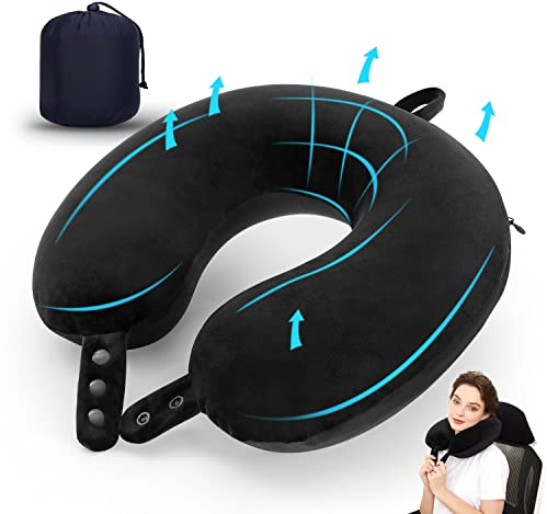 Travel Pillow, Best Memory Foam Neck Pillow Head Support Soft Pillow for Sleeping Rest, Airplane Car & Home Use (Black5)