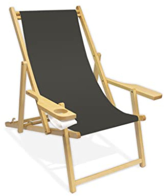 Promo Trade Holz-Liegestuhl mit Armlehne und Getränkehalter, Klappbar, Wechselbezug (Anthrazit)