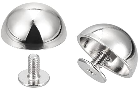 sourcing map 20 Sätze 15x7,5mm Runde Nieten Taschenfüße Pilznieten Metallnieten Nieten mit Schraubverschluss, Solide Rundkopf Ledernieten Schraubnieten Hohlrundkopf Ledernieten Silberton
