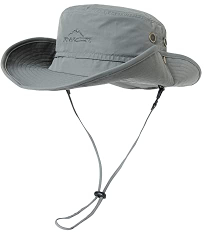 Comhats UPF 50 Sonnenhüte mit breiter Krempe, Sommer-Mesh, UV-Schutz, Safari-Hut, zum Angeln, Wandern, Boonie-Hüte mit Kinnriemen, wasserdicht und atmungsaktiv Hellgrau L/XL