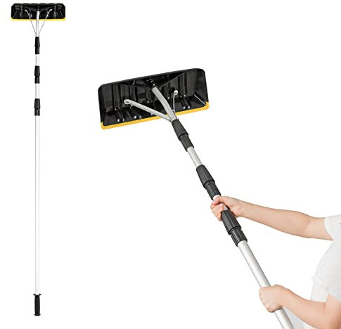 COSTWAY Déneigement de Toit Râteau à Neige en Aluminium Télescopique 201-630 cm avec Lame 40 cm de Largeur Poignée Antidérapante en TPR pour Véhicules, Toit