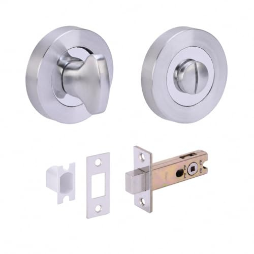 HANDLEZONE® Bathroom Toilet Door Thumb Turn and Release Deadbolt Kit - Dual Finish Polished/Satin Chrome - 76mm Bolt with 57mm Backset
