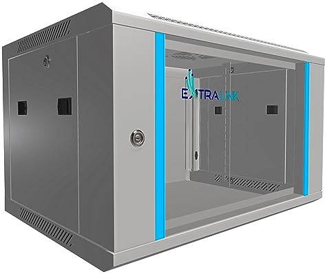 Extralink Armario Rack de 19 6U - Armario de Red de 450mm, para Montaje en Pared o Suelo, hasta 60 kg, Puerta de Cristal Templado, Apertura de 180° Gris - para Red doméstica y Equipos informáticos