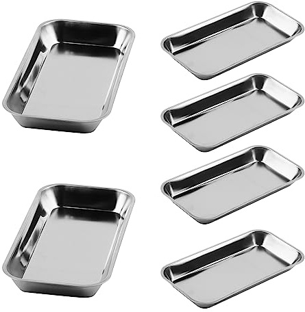 ZEONHAK Lot de 6 petits plateaux rectangulaires en acier inoxydable pour fournitures de laboratoire 22,5 x 11,5 cm