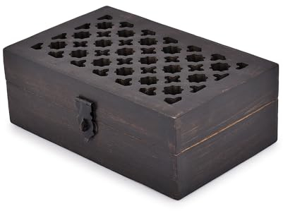 Indus Lifespace Mango Wood Decorative Wooden Box with Hinged Lid Ideal for Keepsakes, Trinkets, Jewelry and Other Stash (20.32cm x 12.7cm 7.62cm)