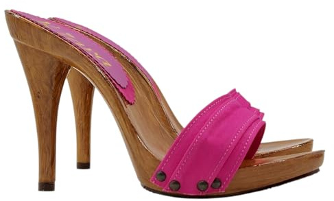 Kiara Shoes Zoccoli Donna con Tacco Altissimo 12 cm Fascia in Tessuto Fuxia | Prodotto Italiano - KM7101 Fuxia