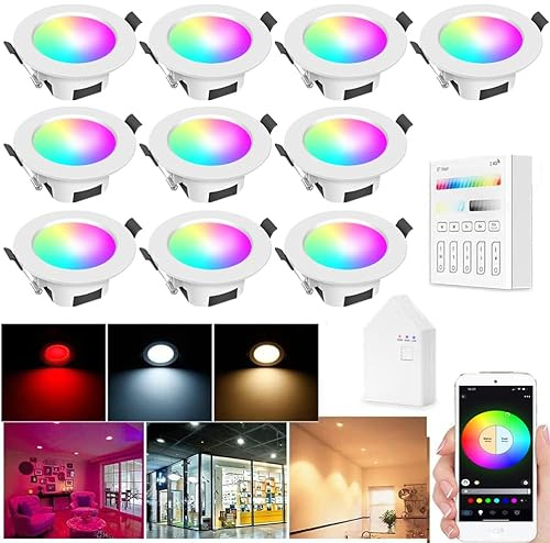 10er WIFI Bluetooth 5W Intelligent LED Einbaustrahler Downlight RGBIC+Warmweiß/Kaltweiß/Weiß 5 in 1 Einbauleuchte Spot Dimmbar 230V Einbauleuchten mit Touchscreen Smart Schalter Panel,Smart Bridge