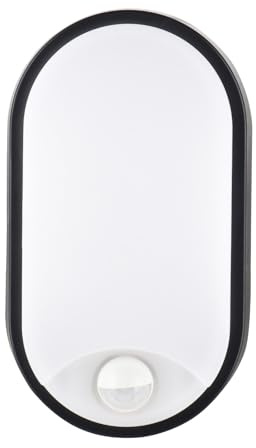 M EGA MEGACUBE 18W Oval LED Außenwandleuchte mit PIR-Bewegungsmelder 4000K IP65 wasserdicht für Garten, Terrasse, Garage, Flur, Keller, Wintergarten in Schwarz - LED Wandlampe mit Bewegungssensor