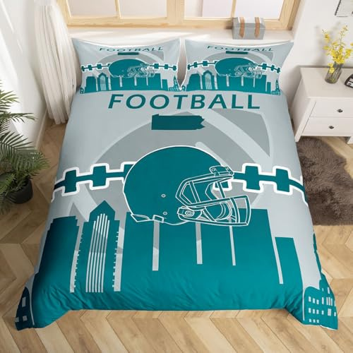 Erosebridal Football Themed Bedding Set Queen,Football Fans Duvet Cover for Boys,Football Lovers Comforter Cover,Rugby Bed Sets with 2 Pillow Shams Zipper Ties,Blue(Philadelphia)
