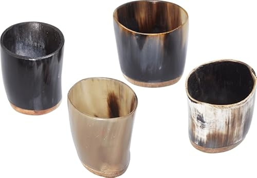 Lot de 4 verres Viking en corne à shot, corne, corne de bière, viking, corne, viking, corne, corne, viking, corne, buffalo et bœuf, 100 ml