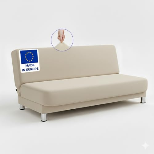 BLUZIMAN® Super Elastischer Sofabezug Futonbezug Clic Clac - Oeko-TEX Zertifizierter, Ohne Armlehnen Couch Überzug, rutschfeste Sesselüberwurf, Universal Passform, Jacquard-Stoff (Elfenbein)