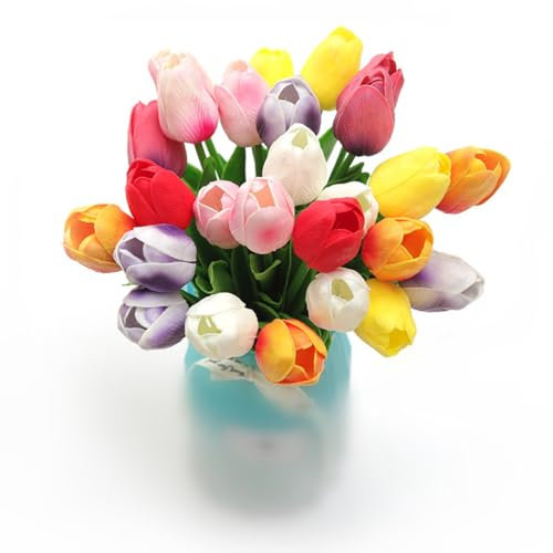 DZGUAI Künstliche Tulpen, Seidenblumen, 34,3 cm, künstliche Tulpen, künstliche Blumen für Hochzeit, Blumenstrauß, Arrangement, Frühlingsdekoration, Tischdekoration, Tischdekoration (mehrfarbig, 25)