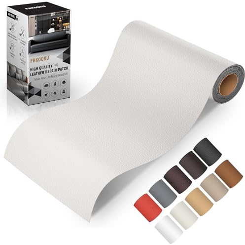 Cuero Adhesivo Parches, 10 x 200 cm Cuero Adhesivo Para Tapizar, Parches de Cuero Adhesivos Polipiel Adhesiva para Sofá, Asiento de Coche, Muebles, Chaquetas（Blanco）