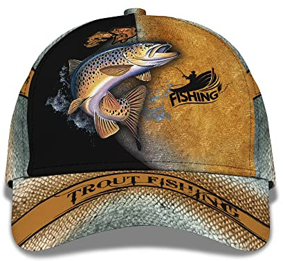 Truckerkeps öring fiske fiskare flygfiske flugfiske solskydd hatt justerbar solid hatt klassisk sporthatt för damer, vuxna, pojkar, Basebollkeps 1034, M