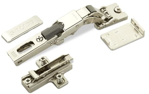 2er Set Salice Push Open Universalscharnier 110° mit Negativfeder | für Glas- und Spiegeltüren inkl. Kreuzplatte Höhe 6 mm Euroschrauben, Exzenterverstellung, Glastürscharniere mit Abdeckkappen
