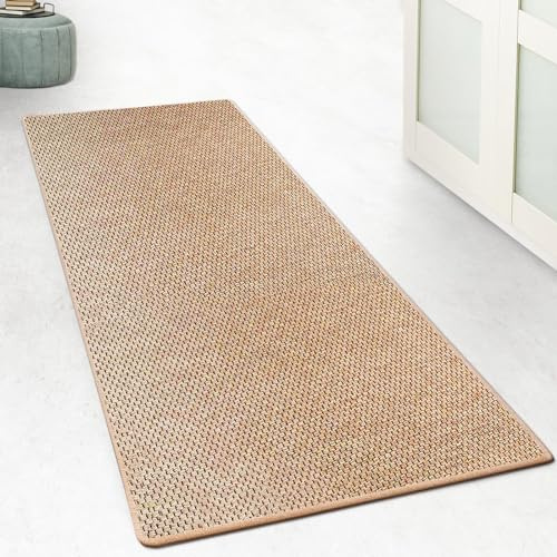 Floordirekt Küchenteppich Läufer 200x150cm für Küche, Flur, Schlaffzimmer & Wohnzimmer Bettvorleger rutschfest & waschbar in Sisal Optik - Flurteppich - Teppichläufer Meterware nach Maß Natur Kalkutta