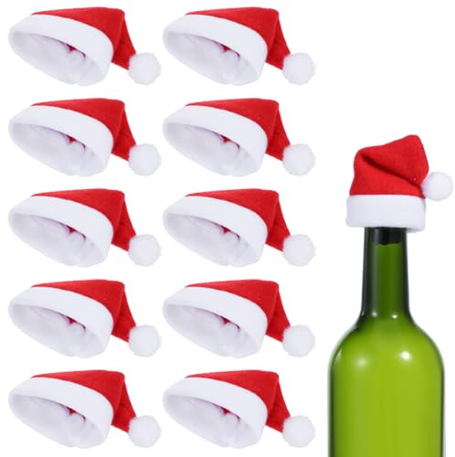 Lusofie 10 Piezas Mini Gorro de Navidad para Manualidades Funda para Botella de Vino Pequeños Gorros de Papá Noel para Decoración de Mesa de Fiesta de Navidad para Manualidades Navidad para el Hogar