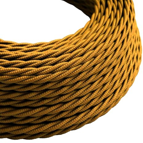 DC VOLTAGE 3 Core Electrical Cables 10 Meters / 32.8FT Braided Cable, Vintage Flex Cable Twisted Fabric Electrical Wire Cord for DIY Lamps Industrial Pendant Lights Lighting Appliances (Gold)