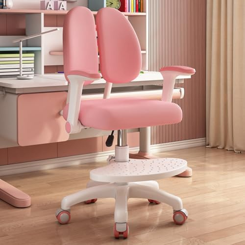 qorkhogr Kinder-Schreibtischstuhl, Kinder-Bürostuhl, verstellbarer Arbeitsstuhl mit doppelter Rückenlehne, Fußstütze für Studenten, Kinder, Teenager, ergonomische Computerstühle mit Armlehne, Rollen