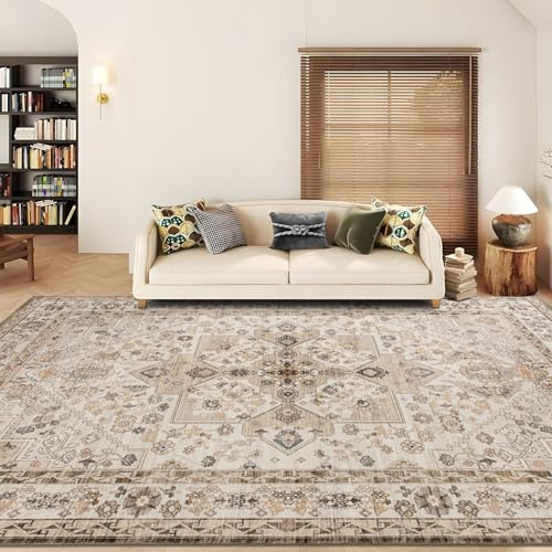 Taleta DAHLIA Washable Rugs Living Room Large, Non-Slip Soft Short Pile Vintage Oriental Boho Area Carpet for Bedroom, Diningroom, Kitchen, Camel, 190 x 280 cm
