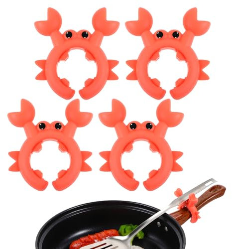 4 Stück Roten Krabbe Form Löffelablage,Ymapinc Krabbe Kochlöffelhalter Hitzebeständiger Kochlöffelablage Utensilienhalter Küche Fallsicherer Rutschfester Küchenutensilien für Den Herd