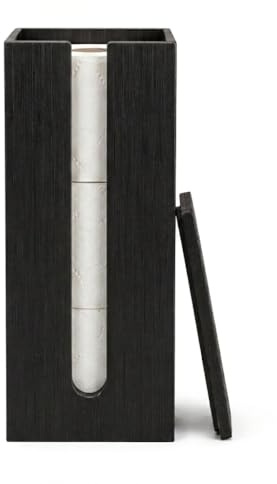 Woodluv Toilet Roll Holder with Lid, Toilet roll holder Freestanding, Bathroom Storage, Bamboo Loo Roll Holder, Bathroom Storage Unit, Black