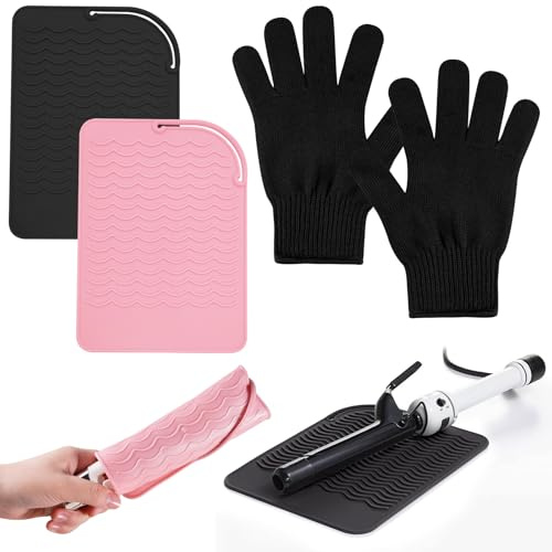 BQMEZRNUS Heat Resistant Gloves for Hair Styling, 2Pcs | Professional heat proof gloves for curling iron & flat iron, heat blocking up to 482°F, fits left & right hands,versatile use