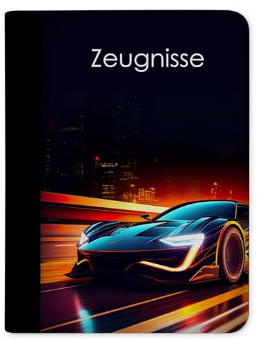 CreaDesign Zeugnismappe A4 – Auto dark – für Jungen – Dokumentenmappe mit 10 Klarsichthüllen