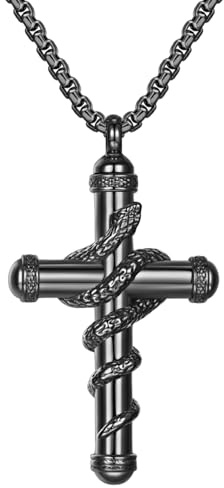 Oidea Snake Cross Urn Necklaces for Ashes: Men Women Openable Stash Necklace with Spoon Ashes Necklace Memorial Keepsake Cremation Jewelry for Human Ashes