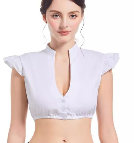 HTTDSLF Dirndl Blouse Femme, Blouse Traditionnelle Dirndl avec Encolure en V, Blanc, Haut pour Oktoberfest