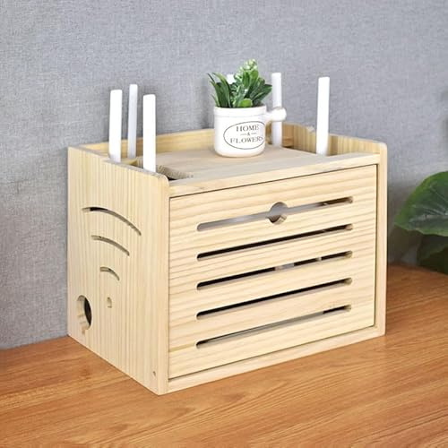 cable management box, Cable Management Box solid wood socket power cord storage box wireless wifi light cat set-top box shelf Cable Tidy Box(Brown)