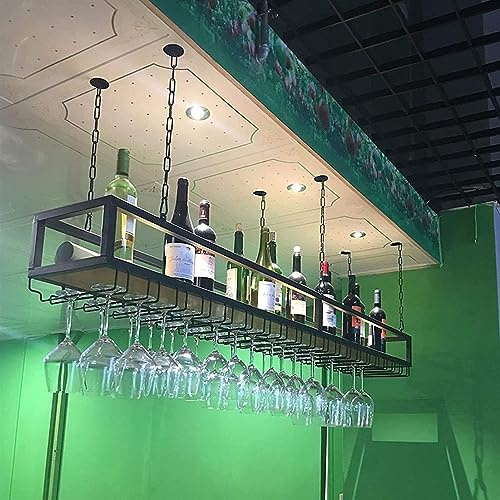 KHLMSRXJ Portabicchieri da soffitto - Mensola da soffitto, Scaffale portaoggetti da soffitto, Portabicchieri da Vino in Ferro battuto e Legno massello, Espositore da Parete Vintage, Facile