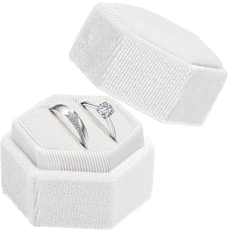 Porta Fedi Matrimonio 2 Anelli,Scatola Anello Esagonale in Velluto Scatola per Anello Bianca con Coperchio Rimovibile Porta Fedi con 2 Scomparto per Fidanzamento,Cerimonia, Matrimonio,San Valentino