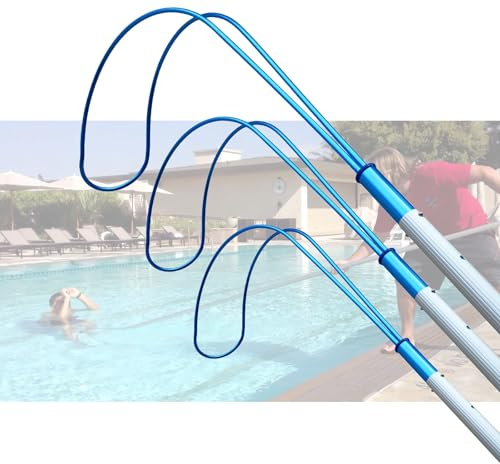 GFLPSQIA 12FT Swimming Pool Safety Hook Pole, Water Safety Pole/Telescoping Pole with Hook Rope, Shallow Deep Pool Life Saving Hook and Pole, Kids/Adults/Elderly(3 pcs)